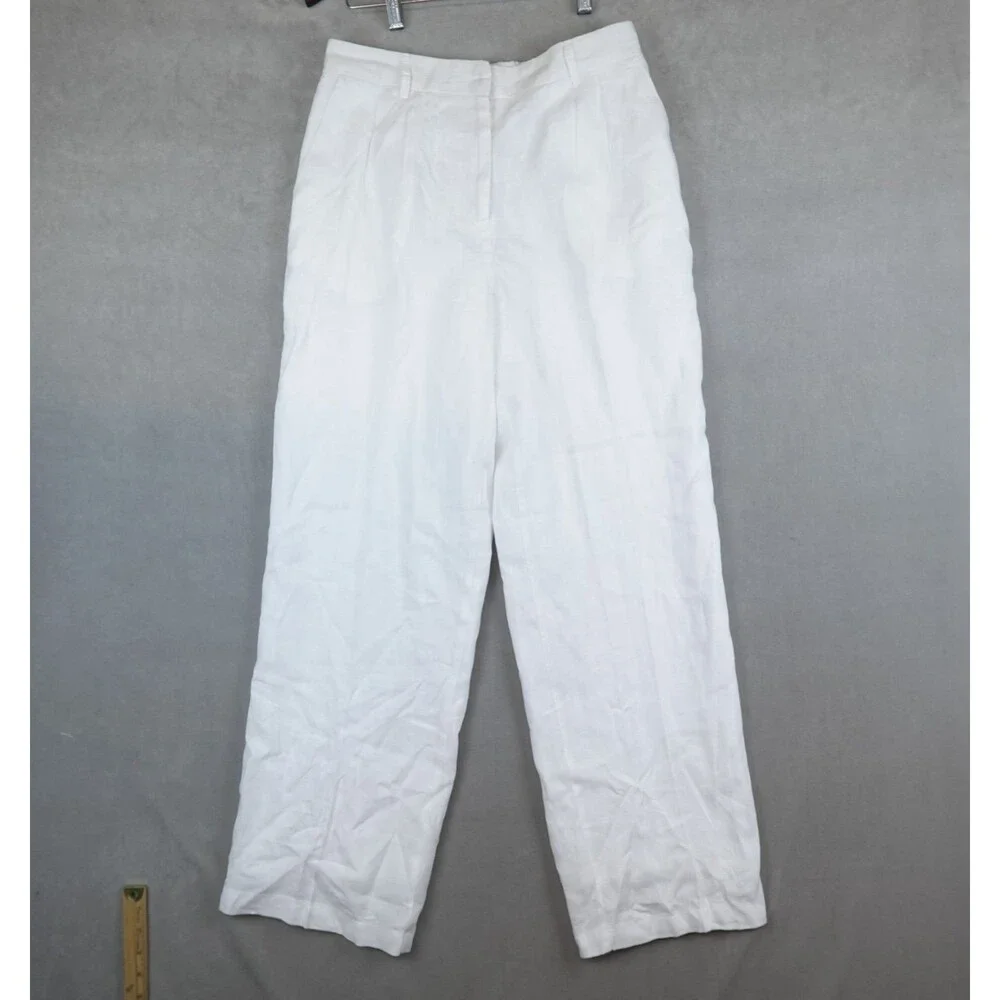 Quince Trouser 100% European Linen Pleated Women Sz 10 White Flax Coastal Beach